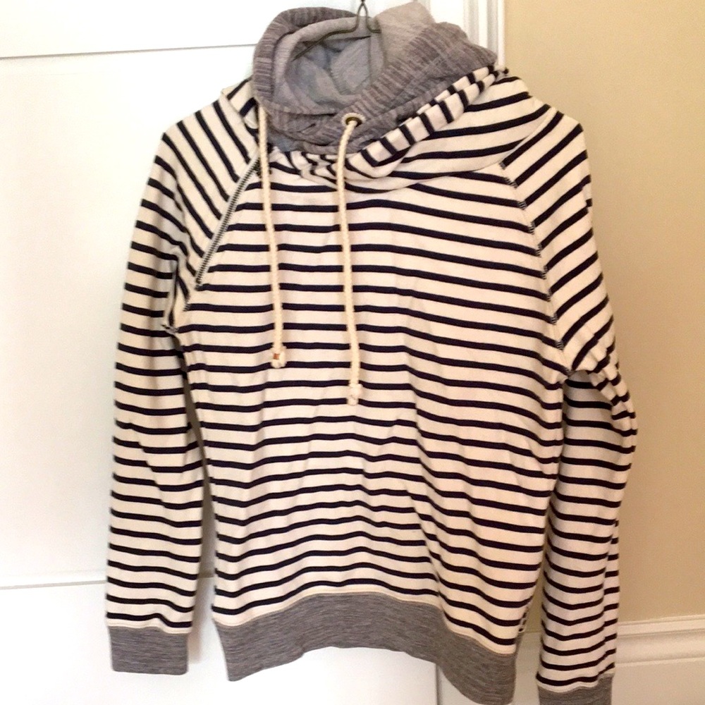 Maison Scotch & Soda Small striped terry cotton hoodie sweatshirt with side zip